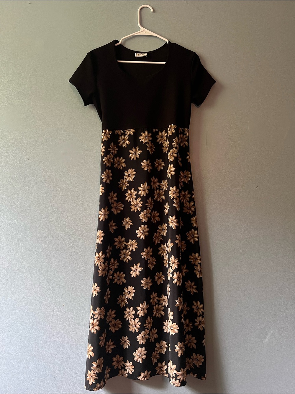 Joules Black Maxi Dress with Gold Floral Print